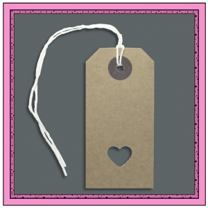 Buff Gift Tags with Punched LOVE HEART 82mm x 41mm - Pack 10