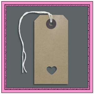 Buff Gift Tags with Punched LOVE HEART 96mm x 48mm - Pack 10