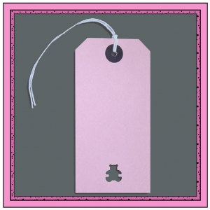 Pink Girls Gift Tags with Punched TEDDY BEAR 120mm x 60mm - Pack 10