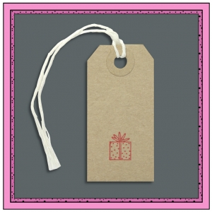 Buff Gift Tags PRESENT in Red 70mm x 35mm - Pack 10