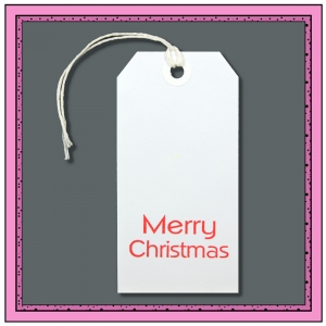 White Gift Tags Printed with MERRY CHRISTMAS 120mm x 60mm - Pack 10