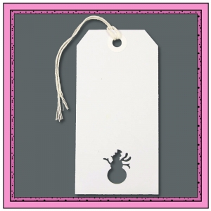 White Christmas Gift Tags with Punched SNOWMAN 120mm x 60mm - Pack 10   