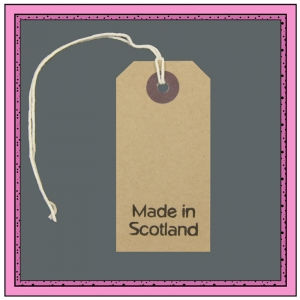 Buff Gift Tags MADE in SCOTLAND in Black 82mm x 41mm - Pack 10
