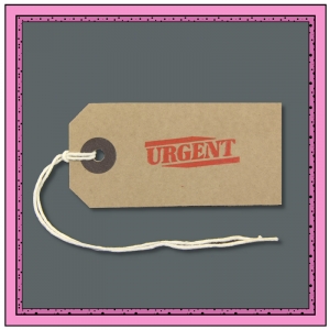 Buff Gift Tags URGENT in Red 82mm x 41mm - Pack 10