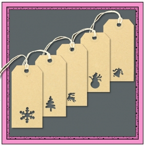 Assorted Gift Tags with Punched CHRISTMAS Themes 96mm x 48mm - Pack 10   