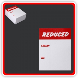 Sale Cards 'REDUCED - FROM - TO ' 75 x 50mm (3"x2") - Pack 96