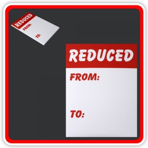 Sale Cards 'REDUCED - FROM - TO' 150 x 100mm (6"x4") - Pack 24