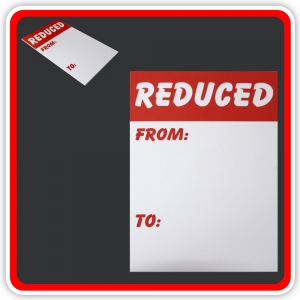 Sale Cards 'REDUCED - FROM - TO' 200 x 125mm (8"x5") - Pack 12