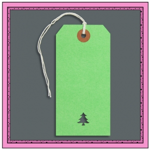 Green Gift Tags with Punched CHRISTMAS TREE 120mm x 60mm - Pack 10