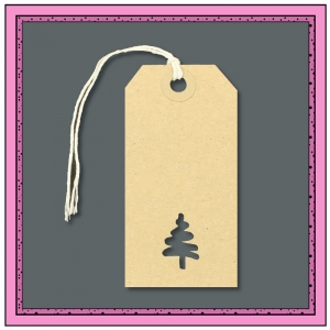 Buff Gift Tags with Punched CHRISTMAS TREE Shape 96mm x 48mm - Pack 10