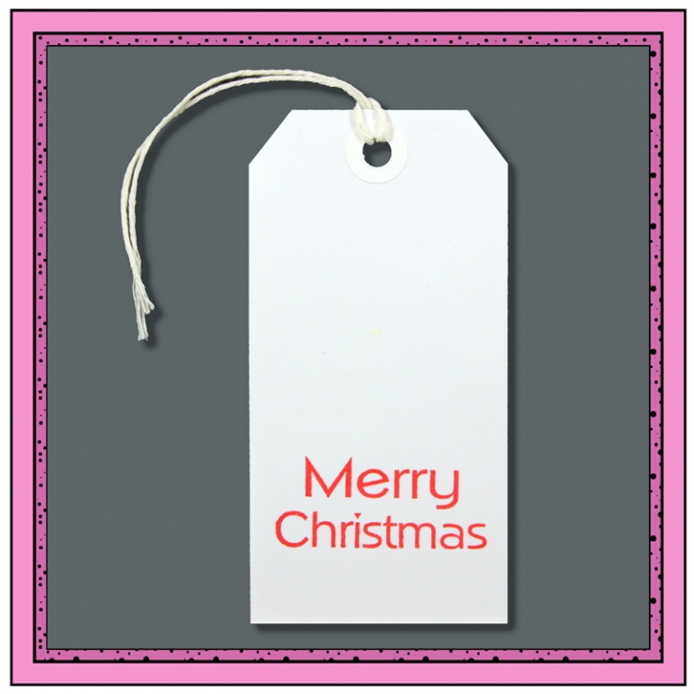 White Gift Tags Printed with MERRY CHRISTMAS 120mm x 60mm Pack 10